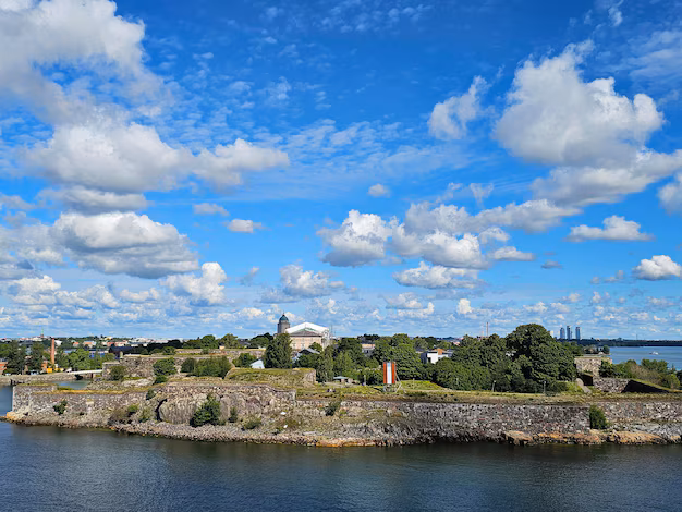 Ramparts of the Suomenlinna sea fortress on its islands off Helsinki, Finland