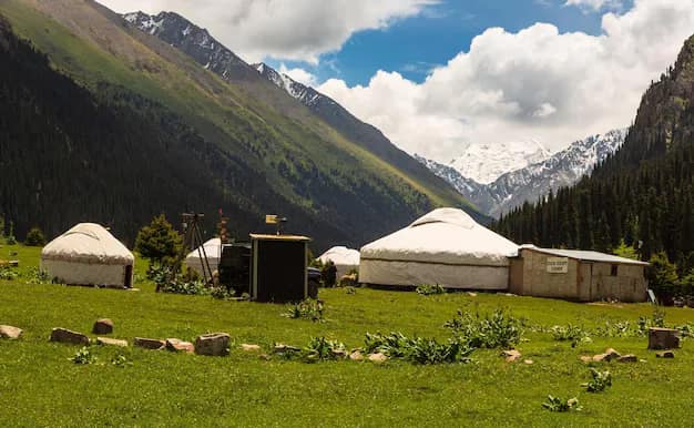 Yurt camps in the Altyn-Arashan valley in the Tian Shan mountains of Kyrgyzstan