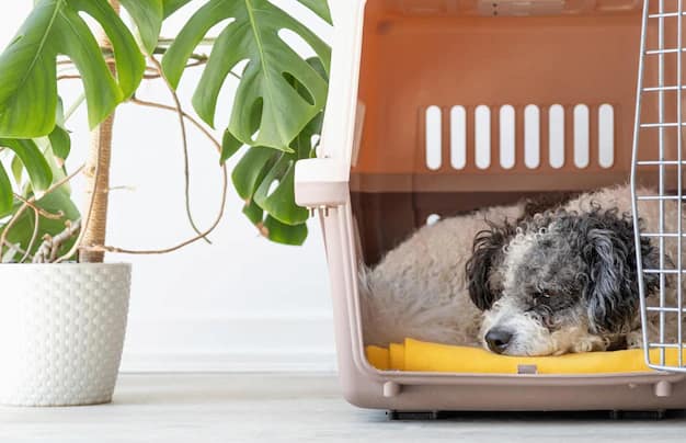 A small dog resting inside a travel pet carrier