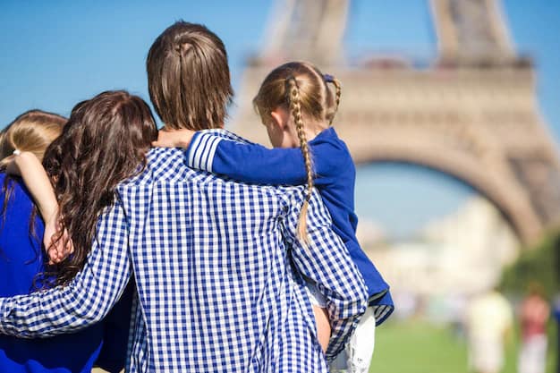 A family with two children near the Eiffel Tower in Paris