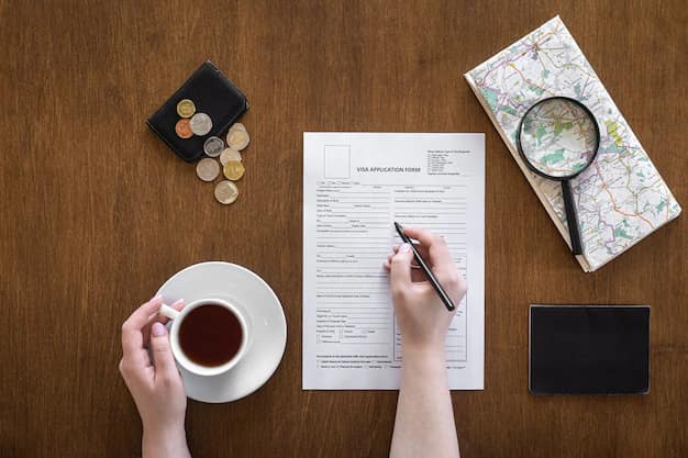A US visa application form, passport and supporting documents laid out on a desk
